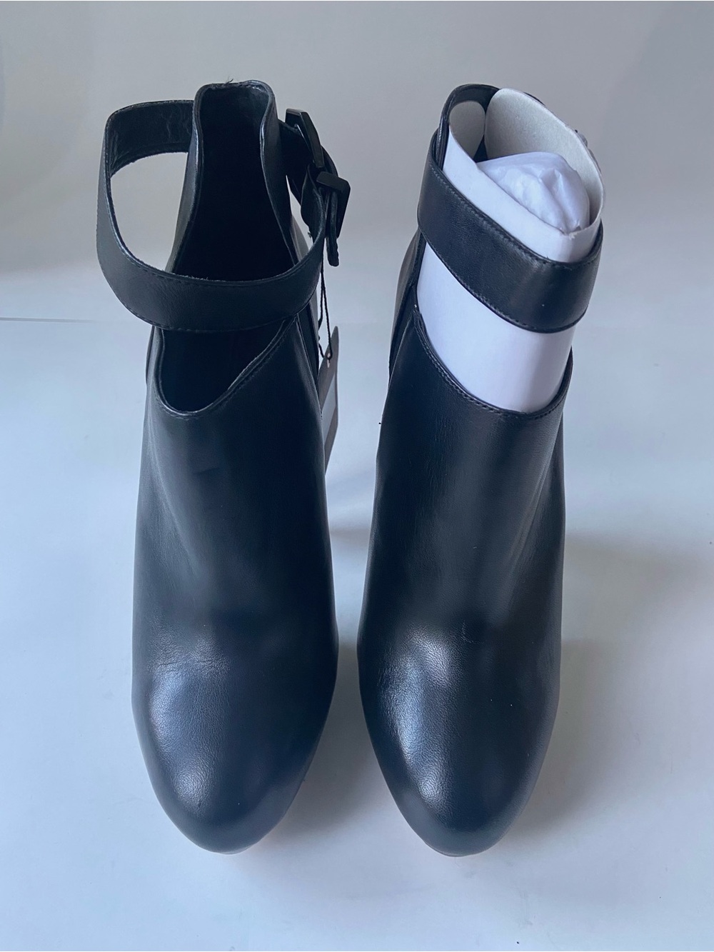 NWY Classic Black leather Zara Booties with Ankle Strap